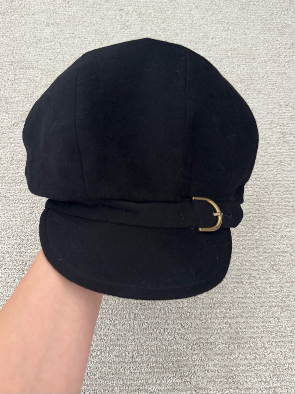 Eugenia Kim Vintage Newsboy Black Flitted Wool Silk Lining Cap Hat Buckle